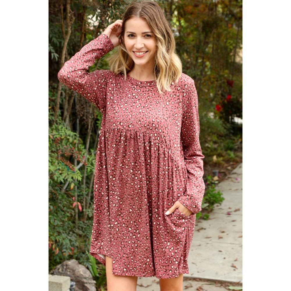 Leopard Babydoll Swing Dress with Pockets - Picture 6 of 7